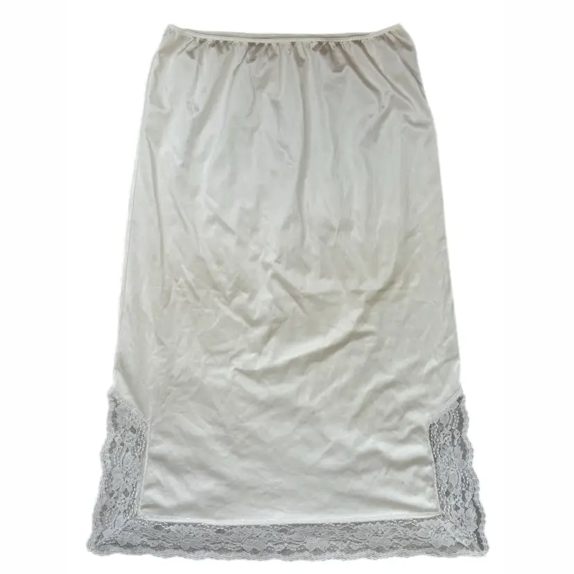 Montgomery Ward Ivory Half Slip Lace Trim Size L Made USA Lingerie Vintage