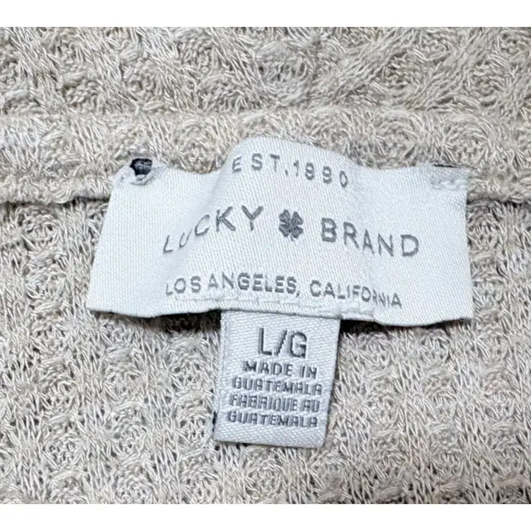 Lucky Brand Top L Oatmeal Waffle Knit Cowl Neck Cozy Casual Soft Stretch