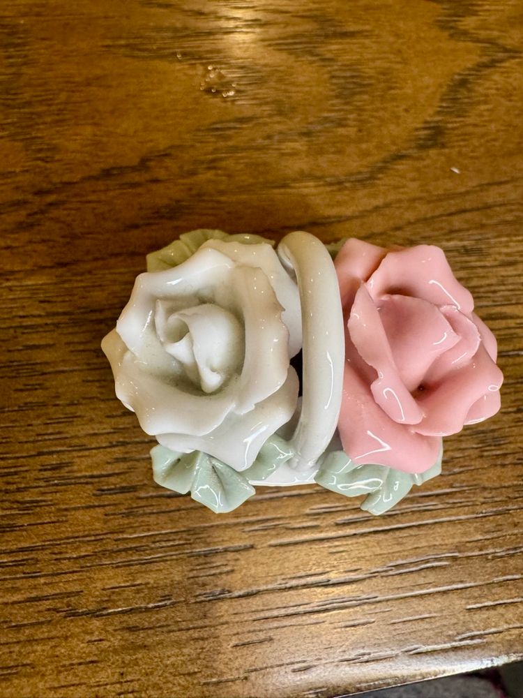 Mini Silvestri Mini Porcelain Basket with white and pastel pink roses, 2” Tall