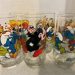 Smurf Glasses 1982 Set Of Six