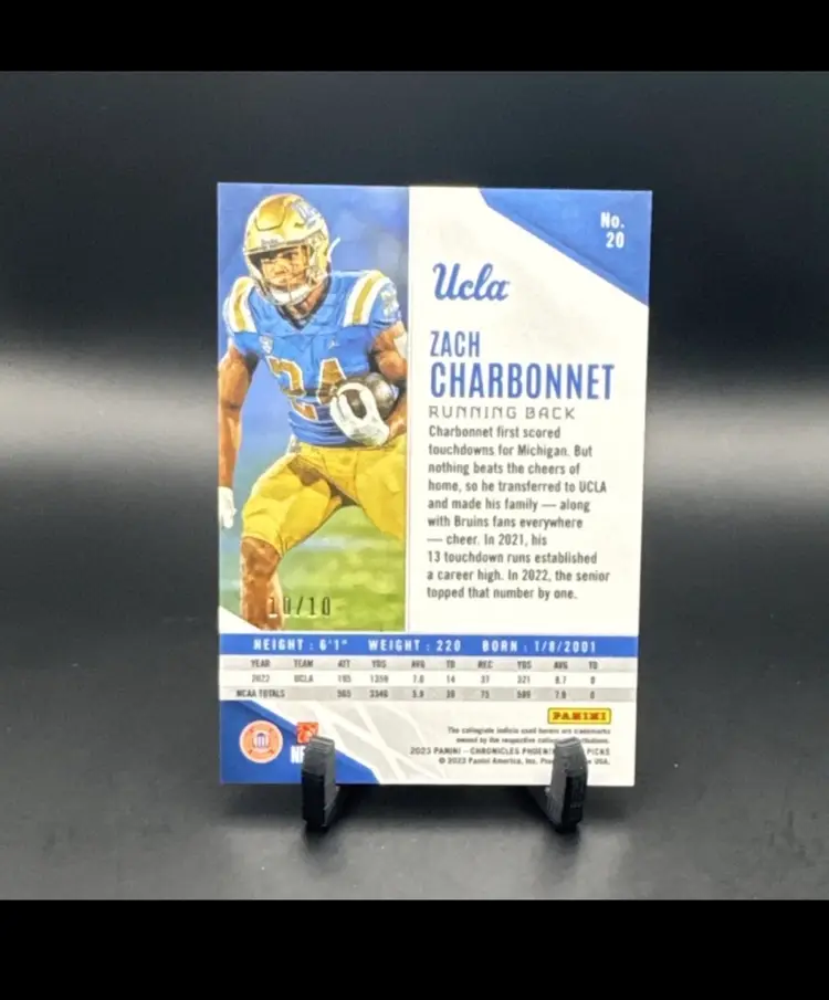 Panini Chronicles Draft Picks 2023 Zach Charbonnet 10/10 Gold #20  UCLA
