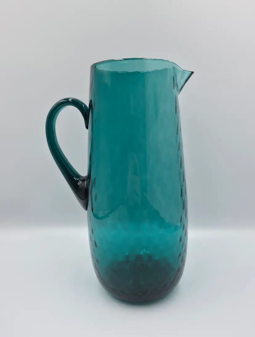 Blown Glass Diamond Optic Teal Green Pitcher