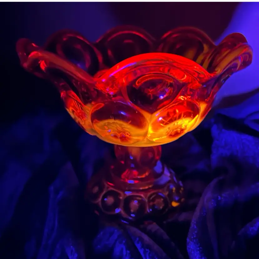 🎨COLORASTIC🎨 Vintage LE Smith Amberina Scalloped Moon And Stars Compote 5” Tall