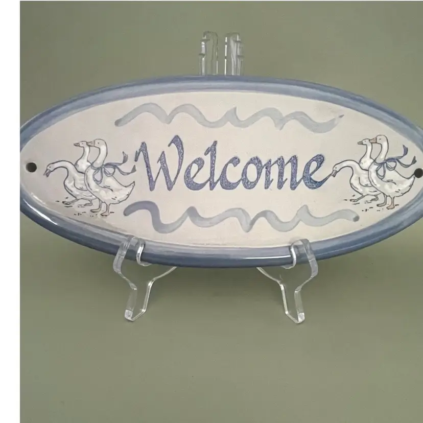 LOUISVILLE Stoneware Pottery 11" WELCOME Oval Door Plaque Sign Gaggle of Geese