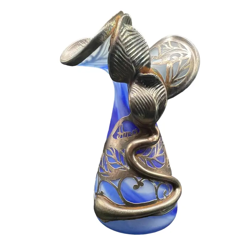 Late 20th Century Anca Podaru Ama Romanian Copper Overlay Art Glass Nouveau Vase