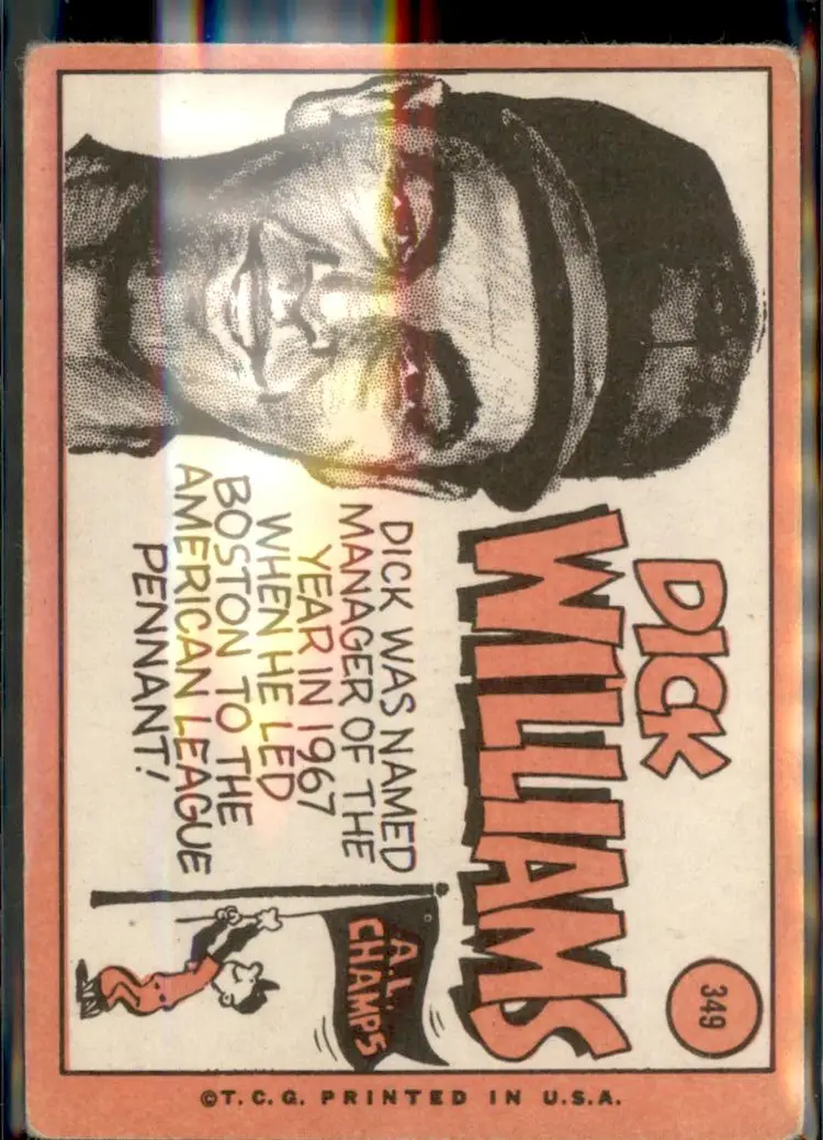 1969 Topps #349 Dick Williams - (pk3) - Boston Red Sox