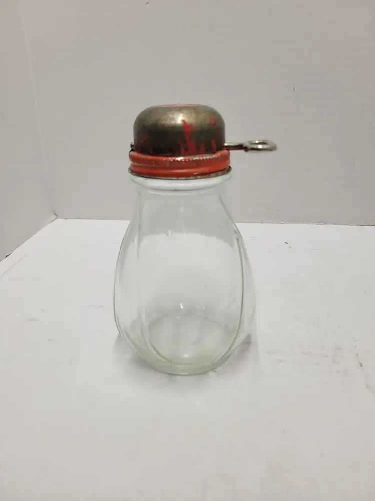 Vintage Key Turn Glass Nut Spice Grinder w/ Red metal lid  6" Food Mill