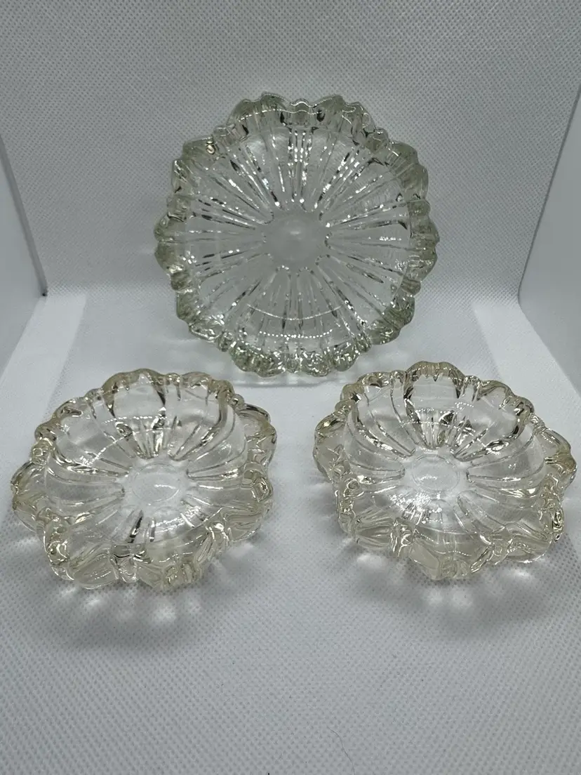 Lot of 3 Vintage Fostoria “Spool” Glass Ashtrays