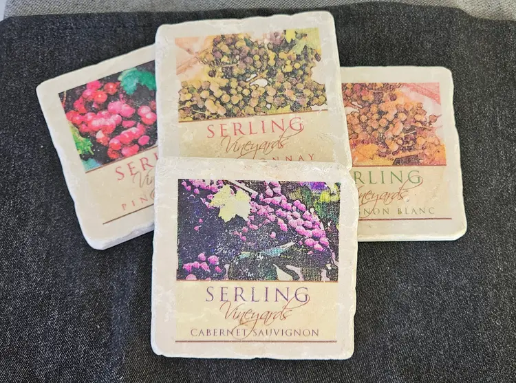 Set of 4 Vintage Serling Vineyards Marble Stone Coasters