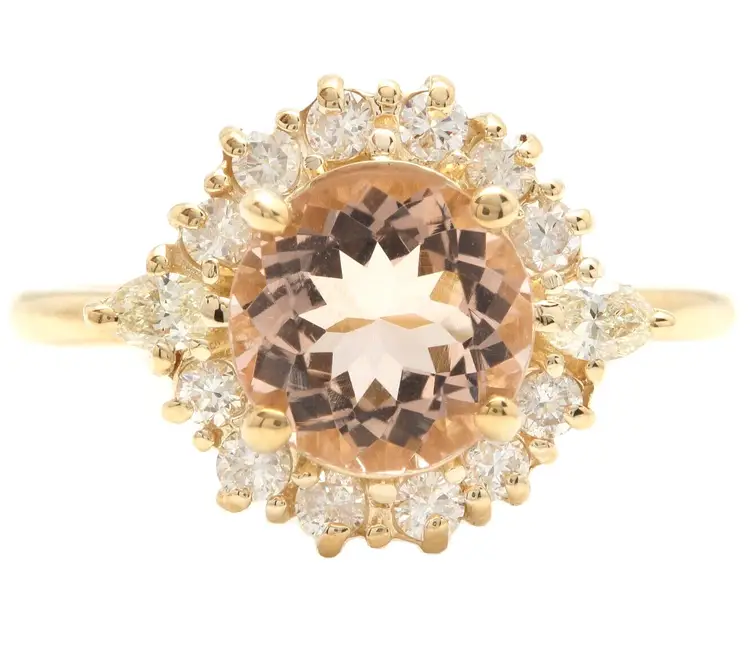 2.50 Carats Natural Morganite and Diamond 14K Solid Yellow Gold Ring