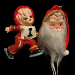 Lot Of 2: Rubber Face Santa Ornament, Skater (Not An Ornament)
