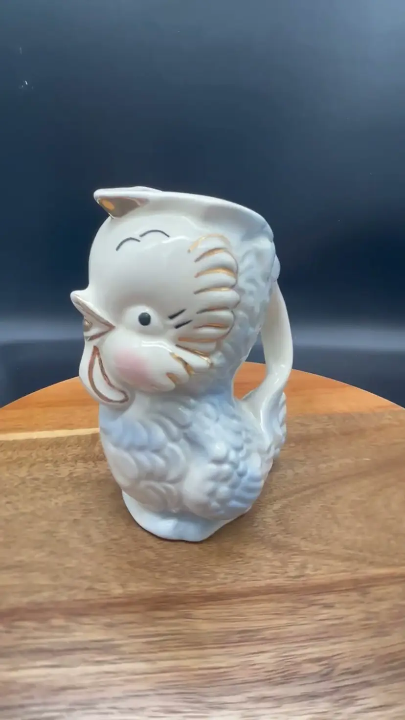 Vintage Shawnee Pottery Baby Blue Bird Pitcher with Gold Trim