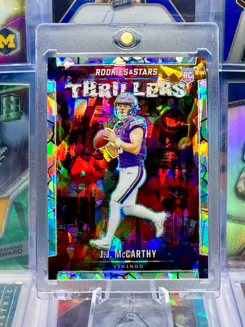 JJ McCarthy 2024 THRILLERS Rookie RC /18 Cracked Ice Prizm Minnesota Vikings