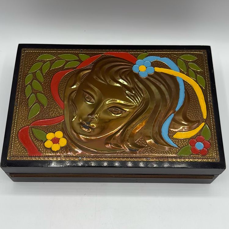 Russian Wood Jewelry Box Metal Detailing AS IS