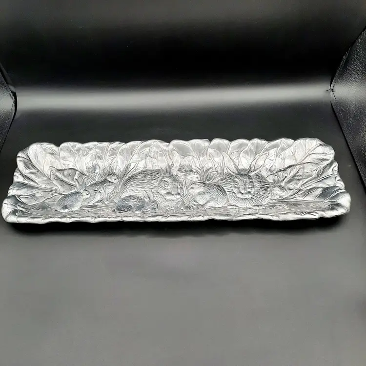 Vintage Arthur Court 1986 Aluminum Bunny Rabbit Rectangle Serving Tray