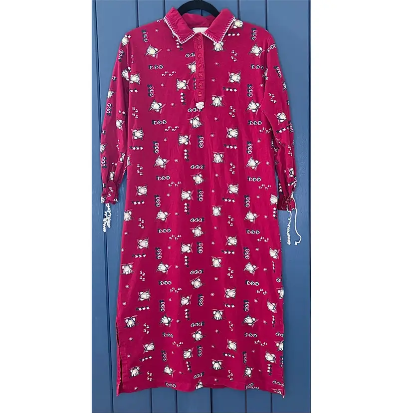 Vintage Mouse Print Red Nightgown Size Medium Kitsch Twee Prairie Cottage Fun