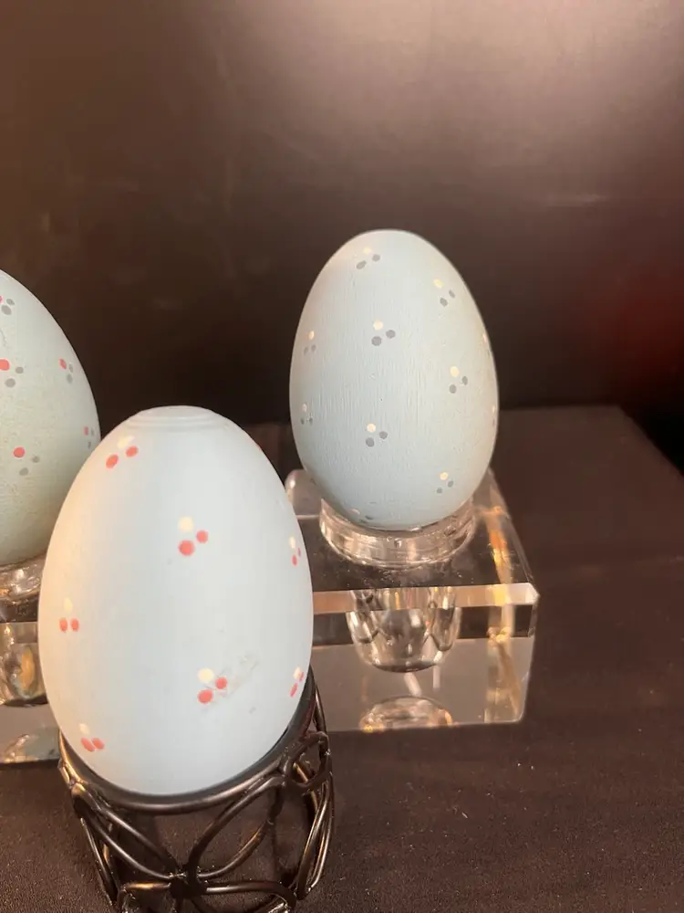 Trio of Painted Wooden Light Blue Easter/Spring Eggs