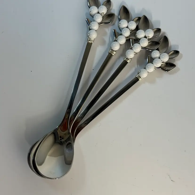 Set Of Spoons: White Beads Match Milk Glass Pieces