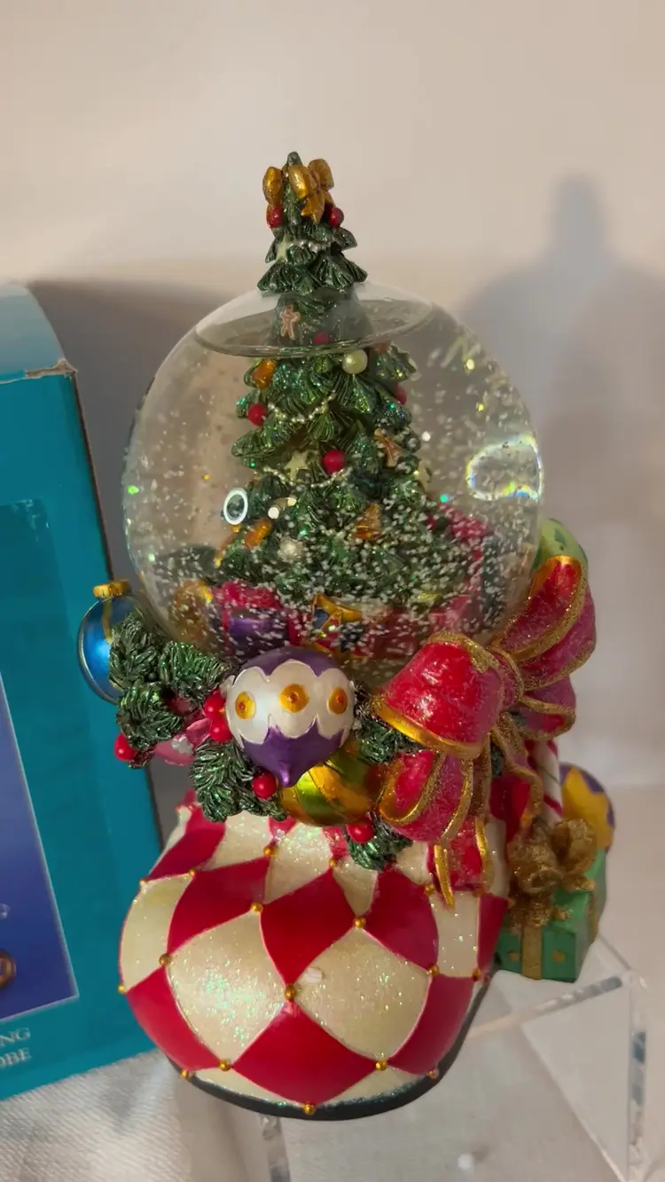 Vintage Christopher Radko Harlequin Christmas Stocking Musical Snow Globe - "Oh Tannebaum"