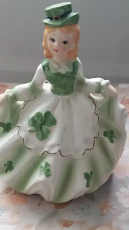 Vintage Lefton Irish Shamrock Girl Music Box