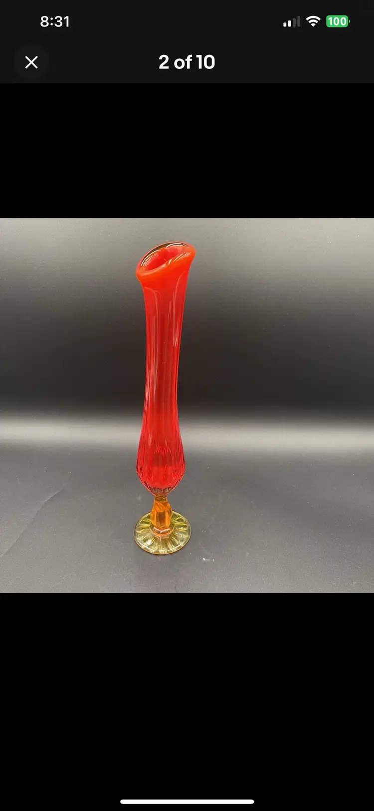 Vintage Amberina, 11” Swung Vase