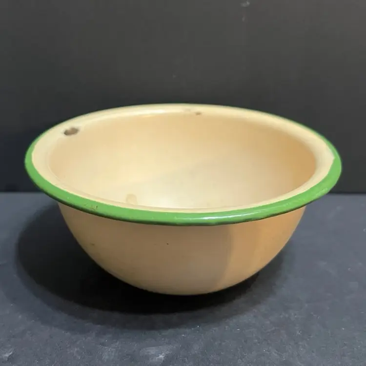 Cream & Green Enamel Bowl & Mug