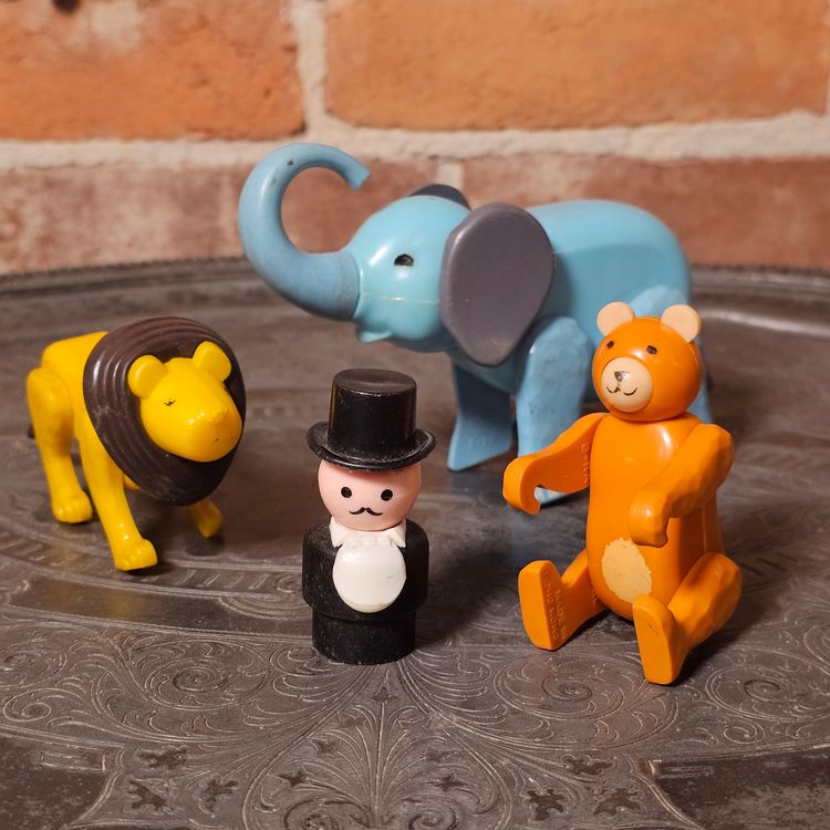 Vtg Fisher Price Circus Figures Lot | Elephant, Lion, Bear & Ringmaster Lot of 4