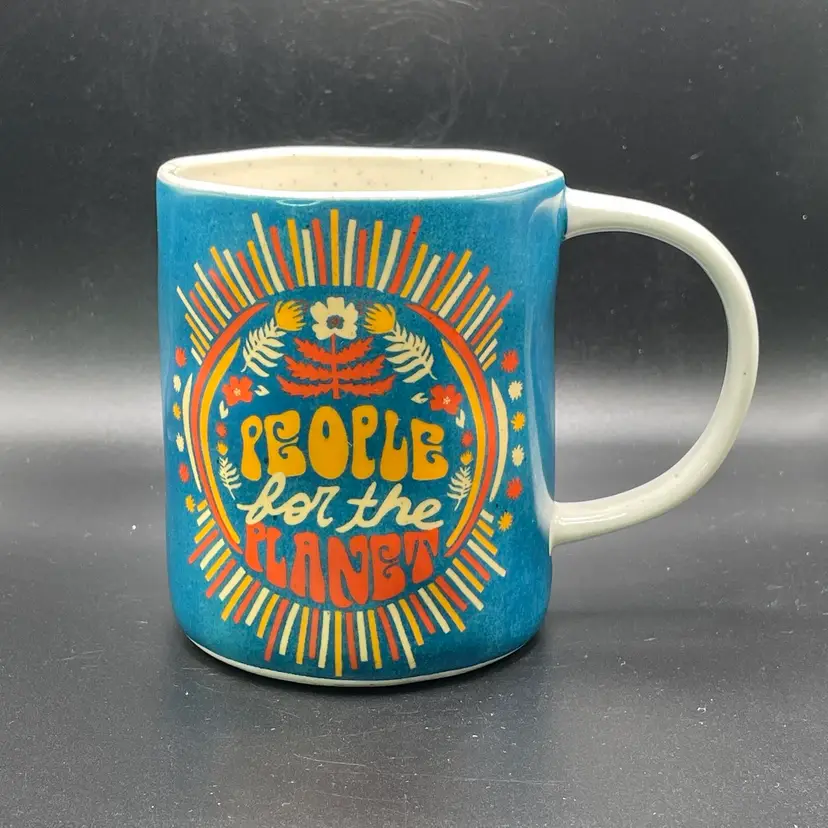 Anthropologie Dazey LA People for the Planet Coffee Mug Cup Retro Kitchen