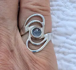 Vintage Abstract Sterling Silver Ring with Moonstone , Size 5.75