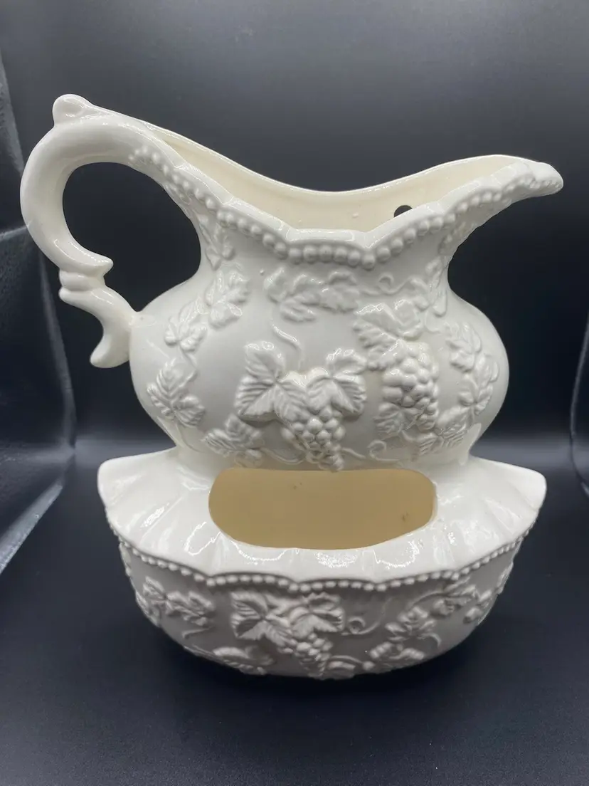 Vintage Decorama White Porcelain Grapevine Wall Pocket Planter