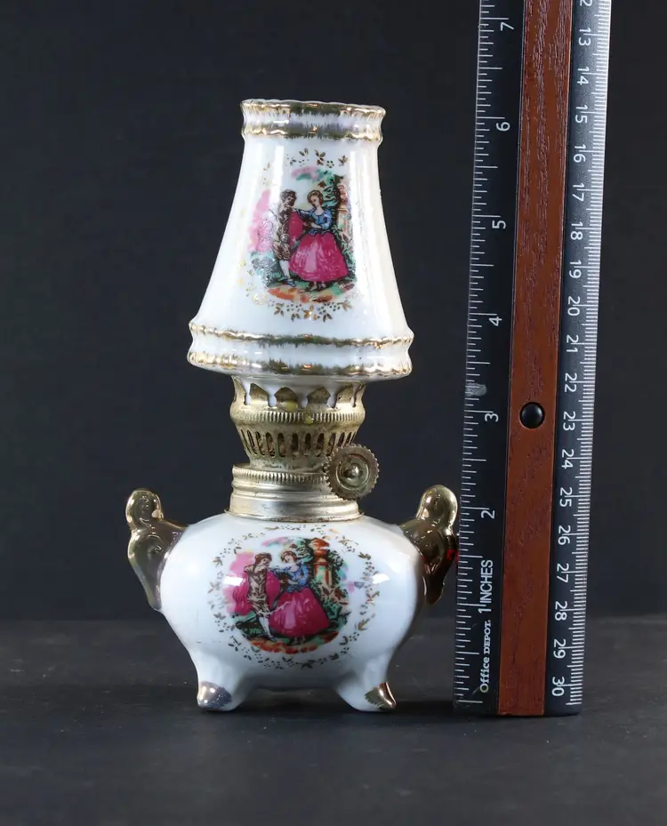 Oil Lamp Decorative White Miniature Vintage Porcelain Kerosene Lamp With Wick Japan