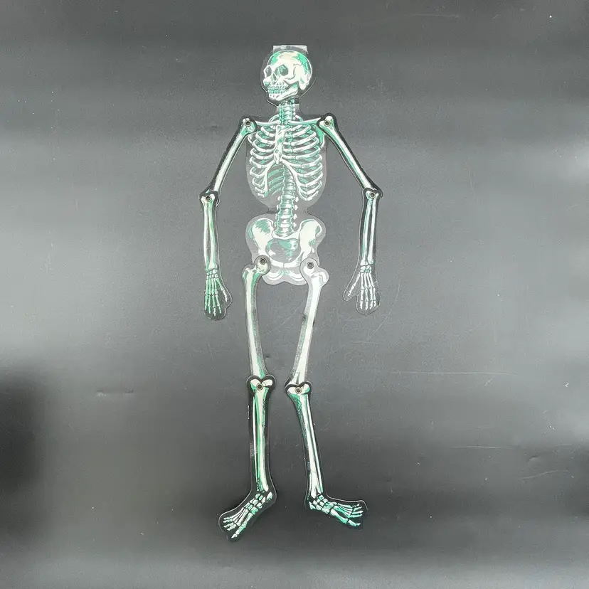 Die Cut Jointed Skeleton Halloween VTG Cardboard Paper Ephemera Double Sided