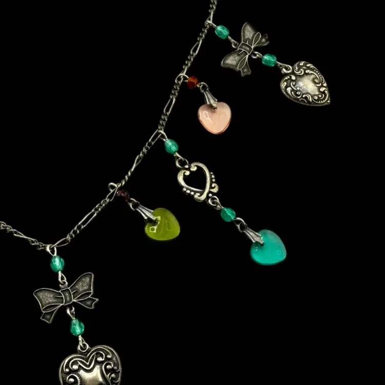 Glass Works Studio Charm Necklace 15" Closed With Charm Length Hearts And Bows