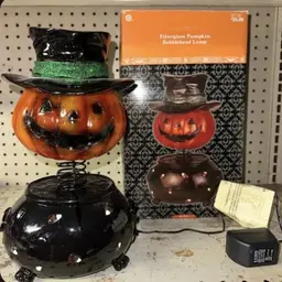 Halloween Fiberglass Bobblehead Jack O Lantern Pumpkin Lamp