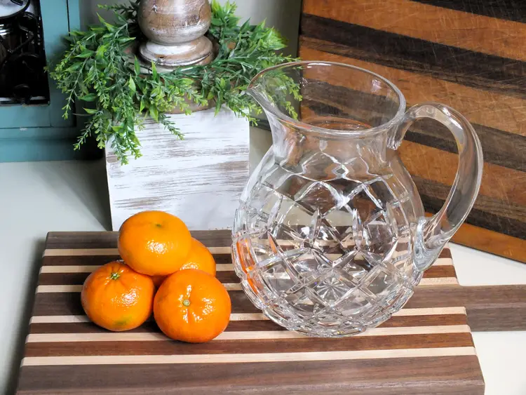 Vintage Crystal Cross-Hatch Glass Pitcher