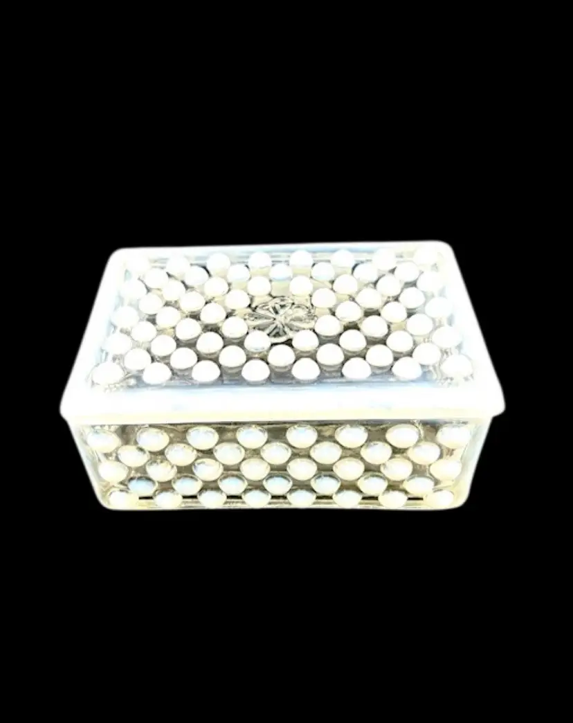 Vintage Anchor Hocking HobKnob Cigarette Holder Trinket Box White Opalescent - 4.75" long x 3" wide x 2.25" tall