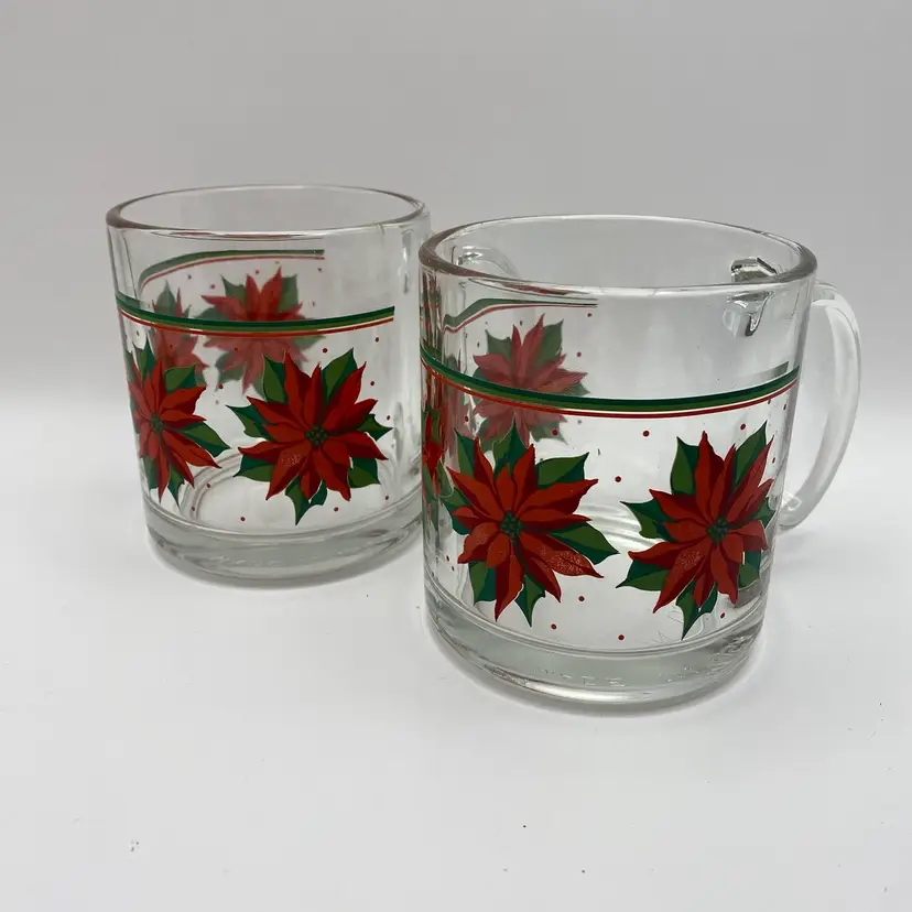 Libbey Clear Glass 9 Oz Christmas Poinsettia Coffee Hot Chocolate Mugs Christmas Mug Collections Set of 2