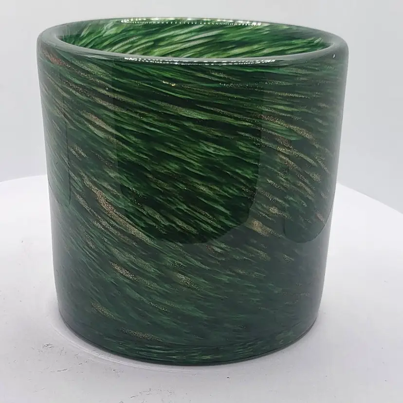 Handcrafted/Hand-blown Hunter Green Swirl Glass Candle Holder LAFCO New York 4' x 4"