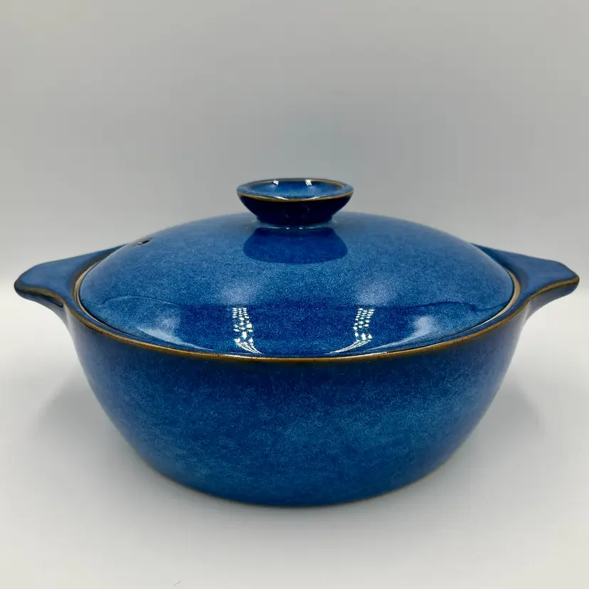 Denby English Blue 1.75 Qt Covered Casserole Dish Stoneware Rams Head England