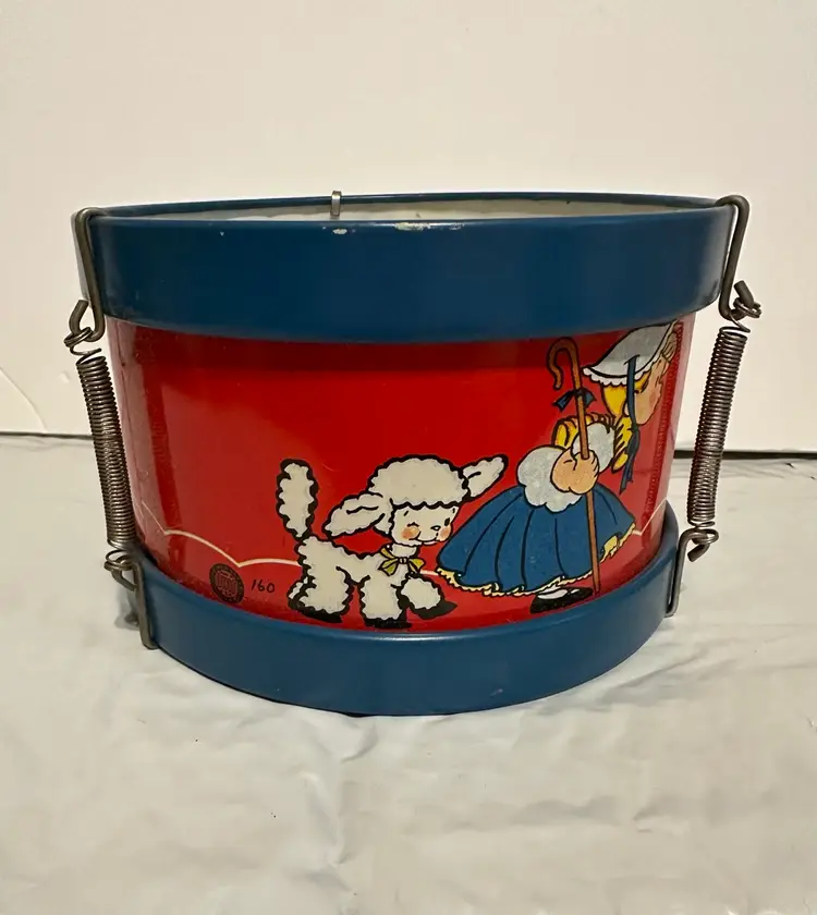 1960’s Ohio Art Tin Toy Drum Nursery Rhymes