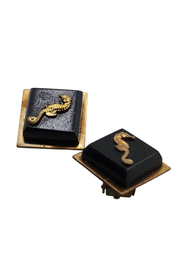 Antique Unsigned Jean Painleve French Galith Seahorse Earrings (A9009)