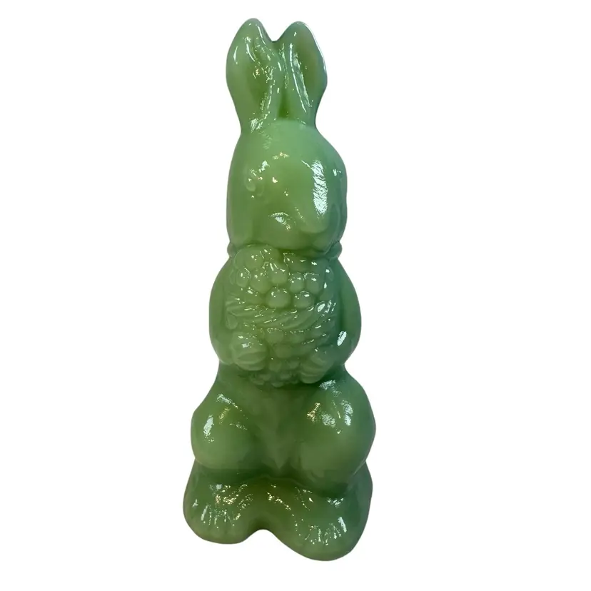 Mosser Standing Bunny with Basket of Flowers Jadeite Green 5” tall USA New Easter Spring Garden