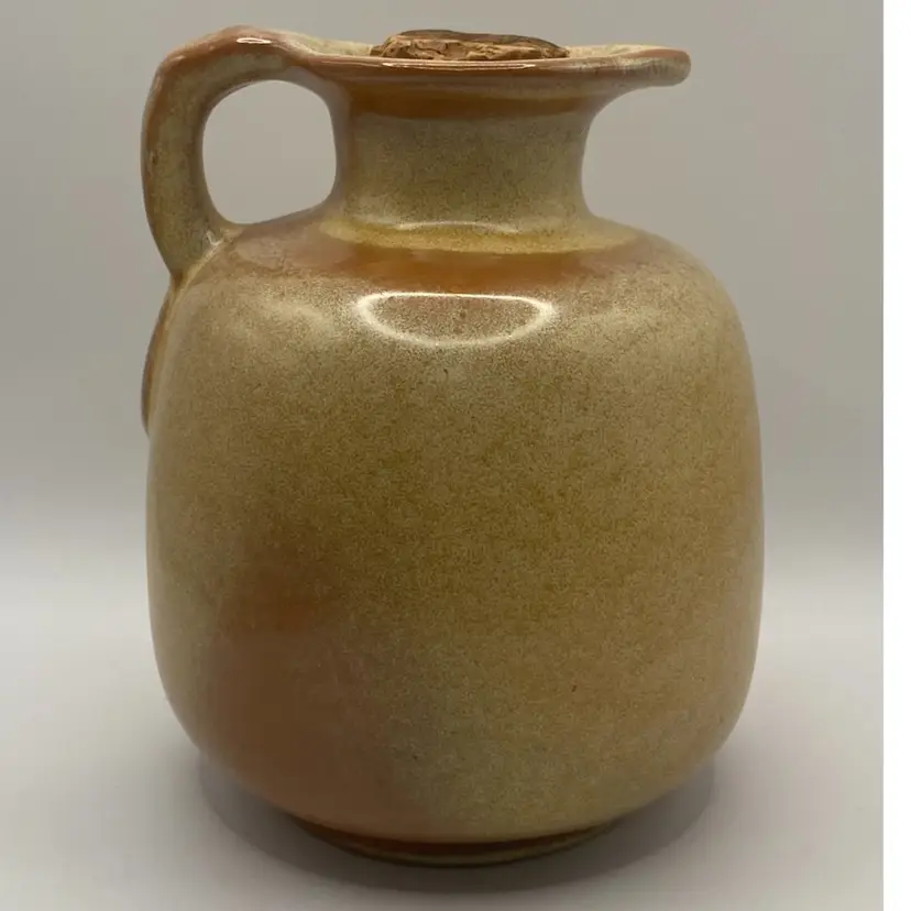 Vintage Frankoma Pottery Jug With Original Stopper, Desert Gold Glaze, 6” Tall X 5” Wide