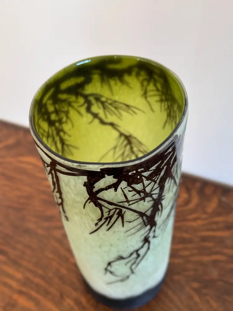 Art Noveau French Style of Emile Galle Cameo Art Glass Pine Cone Forest