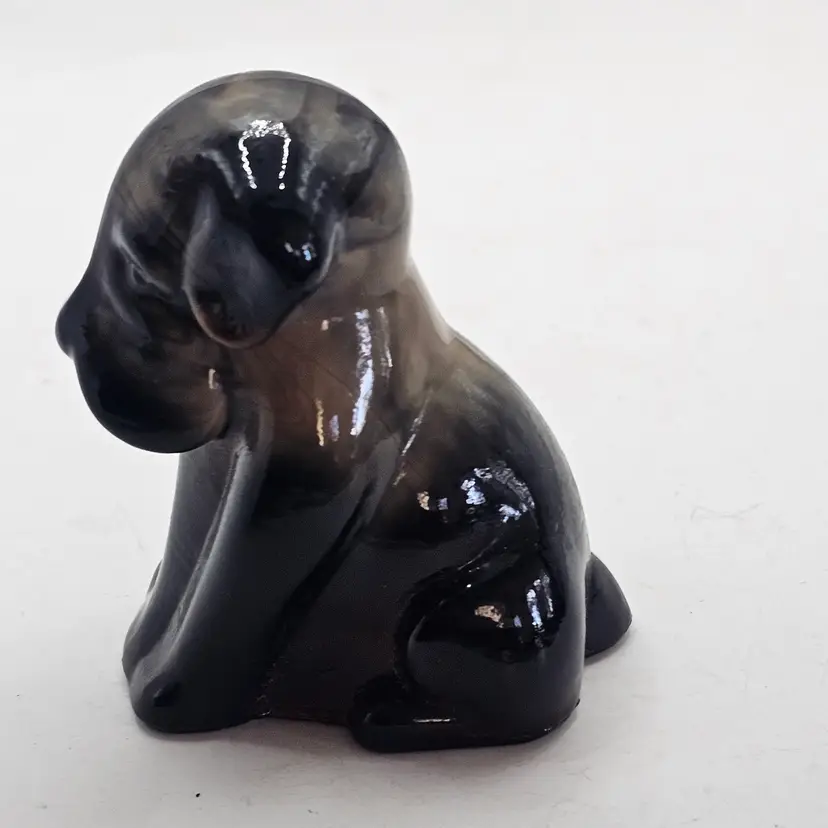 Boyds Degenhart Pooch Dog black tan slag glass figurine vintage