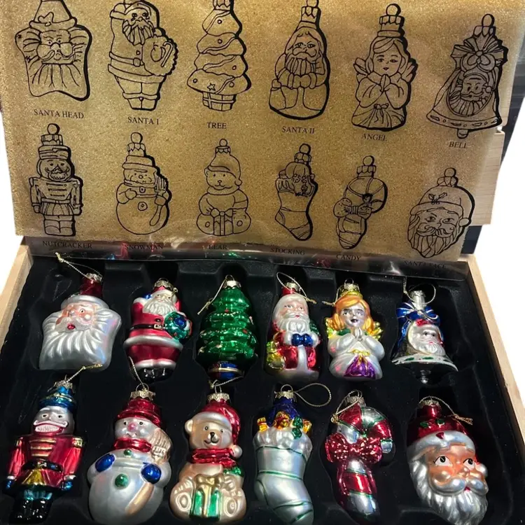Thomas Picconi 12 Pc Ornament Lot With Wood Crate