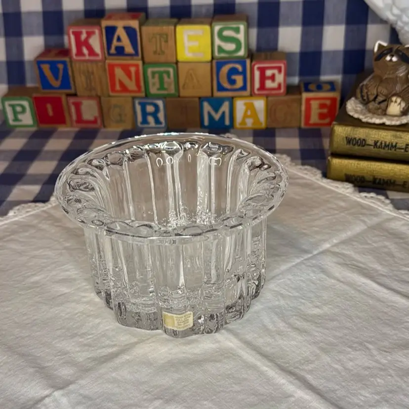 Signed Willy Johansson For Hadeland, Norway. Ribbed “Atlantic” Vase in Clear Art Glass