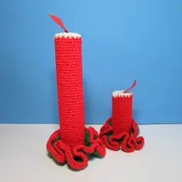 set of 2 red hand crochet candle Christmas decor 10" and 5"