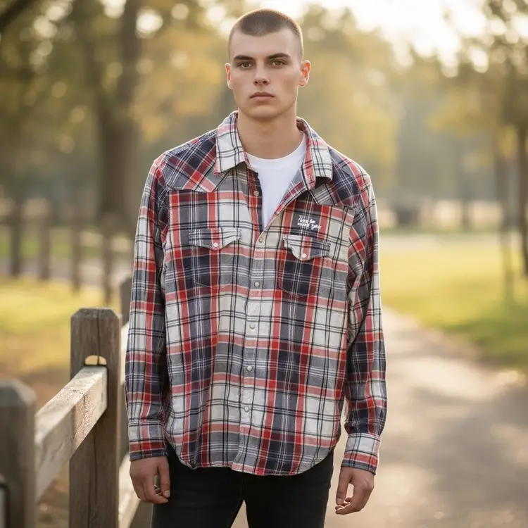 031 JACHS Plaid Button-Up Shirt MENS western “just a cheap shirt” cotton Mens Large