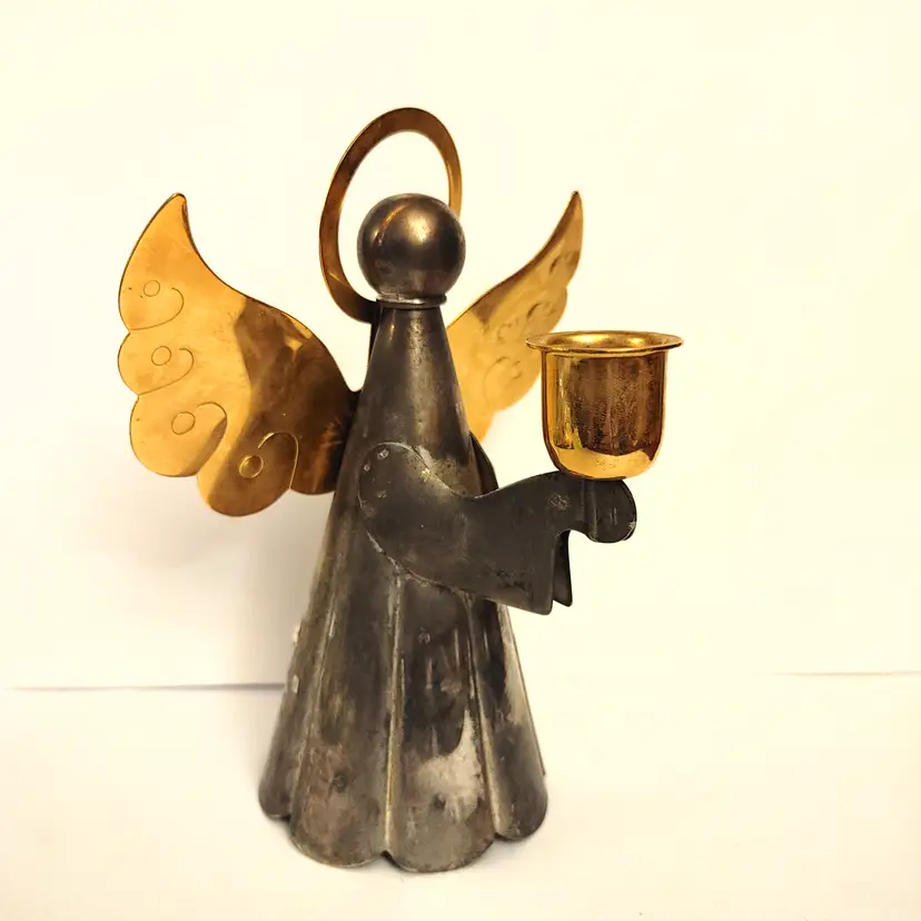 Silver Gold Plated over Brass Angel Candleholder. 1970's. 7 inches high.